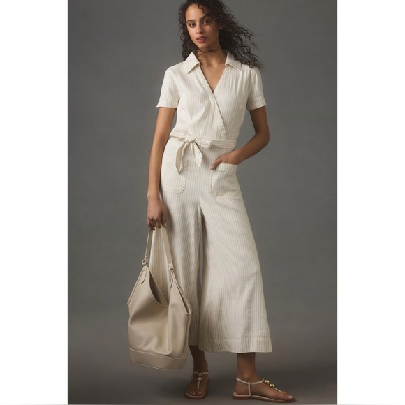 Anthropologie Maeve The Colette Wide Leg Jumpsuit Linen Edition Cream Sz 00 - Picture 1 of 7